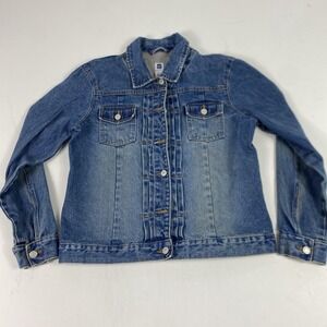 Gap Factory Jacket Mens Large Blue Denim Bomber Button Front Unlined Casual
